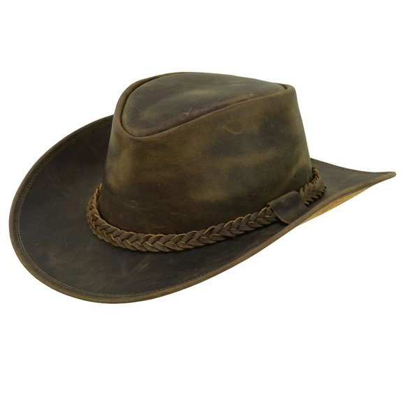 Real Leather Hats Western Style for Men and Women shapeable Brim vintage look. - Picture 3 of 15